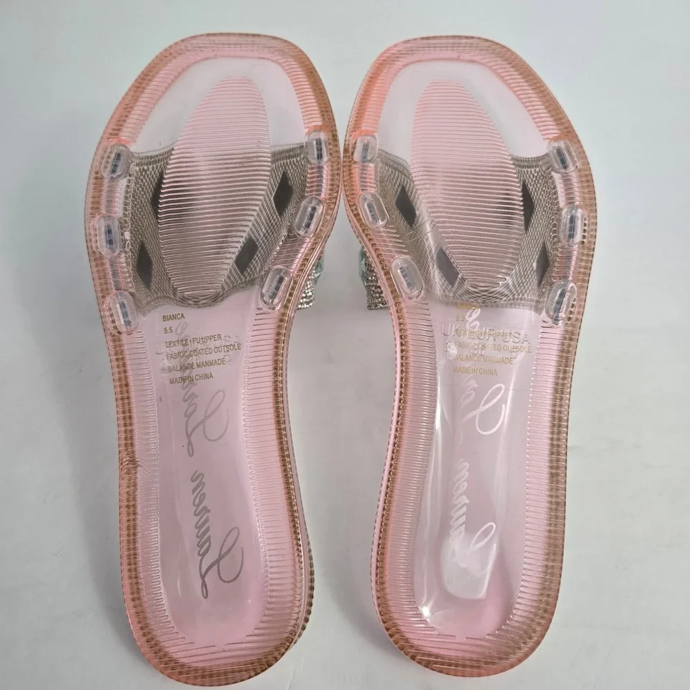 Lauren Lorraine Bianca Rhinestone Crystal Pink Jelly‎ Slide Sandals Size 5.5 NIB